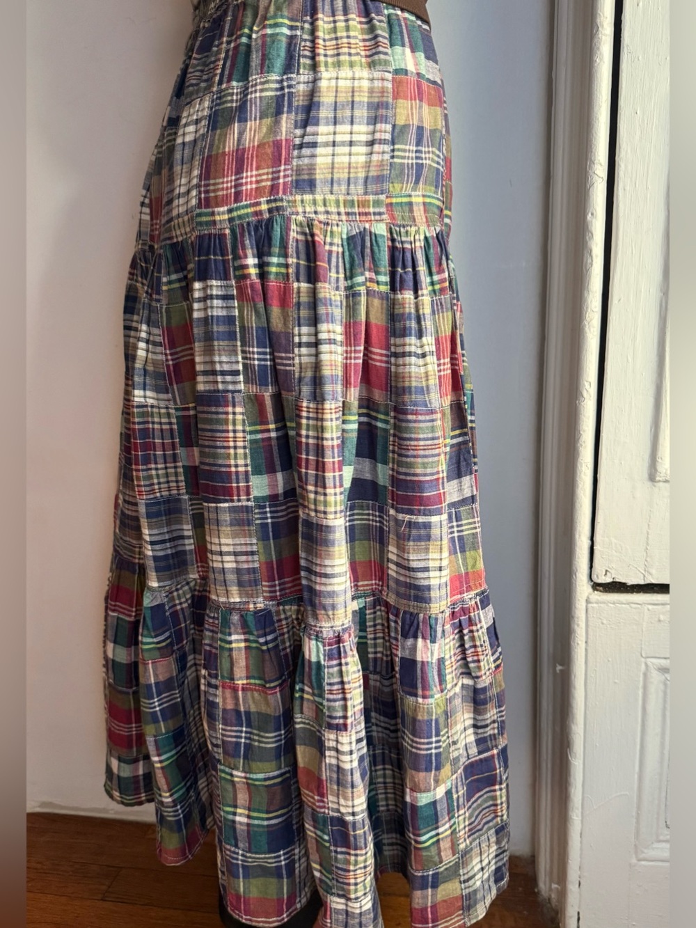 Karen Scott 100% Cotton Plaid Tiered Maxi Skirt Cottagecore Prairie Skirt - Picture 4 of 6